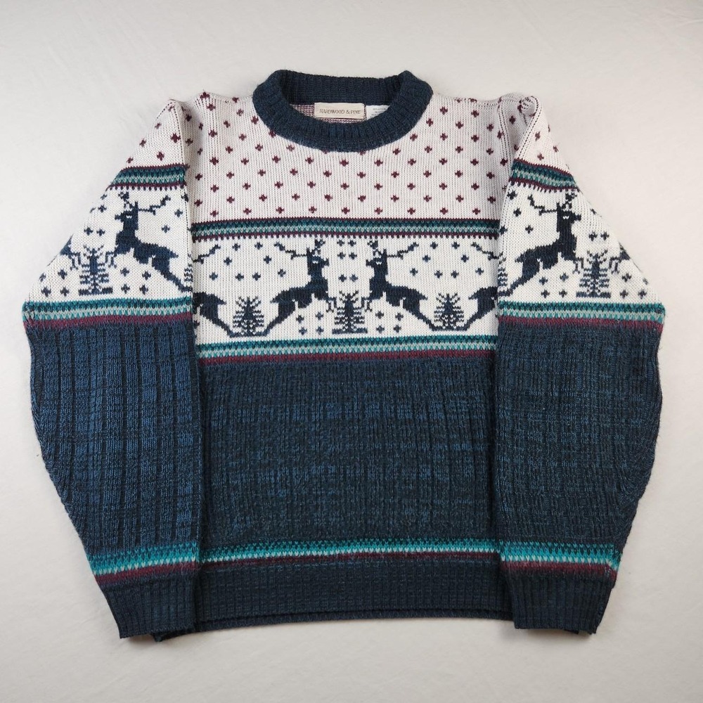 Hardwood & Pine Vintage 90s Winter Reindeer Fair Isle Knit Sweater Small Multi